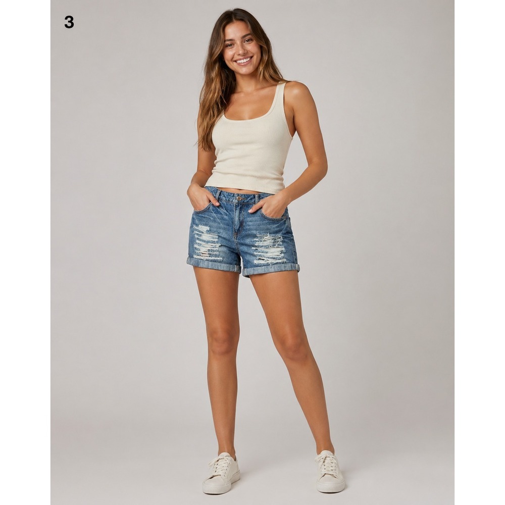 Forever 21 Jean Shorts Womens 26 Blue Cotton Distressed Rolled Hem